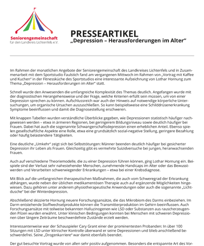 Depression - Herausforderung im Alter